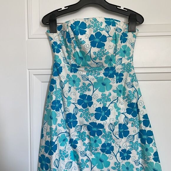 Strapless Lilly Pulitzer Blue Floral Dress - Picture 2 of 6
